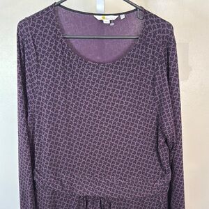 Boden Purple Leaf Patterned Long Sleeve Dress Size 18